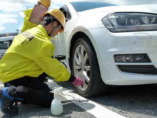 例年実施している日本自動車タイヤ協会によるタイヤ点検の様子（参考画像）《写真提供 日本自動車タイヤ協会》