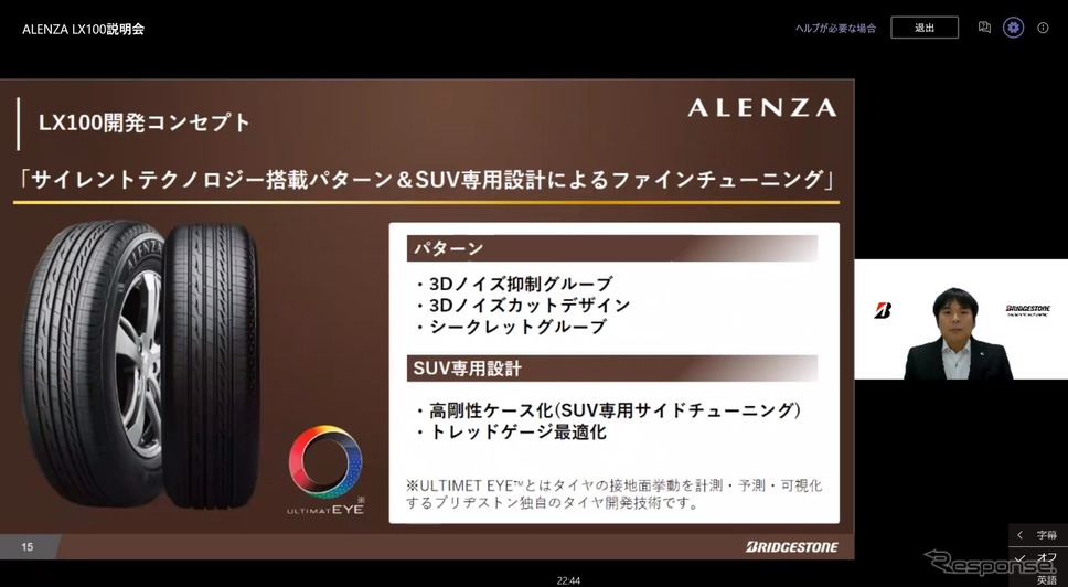 ブリヂストンが『ALENZA LX100』説明会《スクリーンショット》