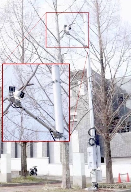 駐車場内に AI カメラを設置。駐車場内での一般車両検知や異常検知など、駐車場の安全確保に活用。《画像提供 日本信号》