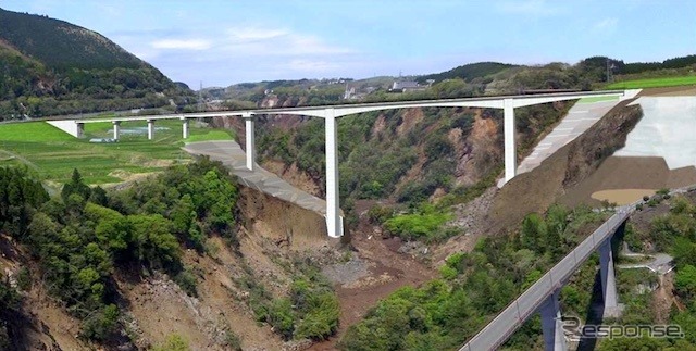 新阿蘇大橋。熊本県が南阿蘇村の意向を汲んで命名した。《写真提供 熊本県》