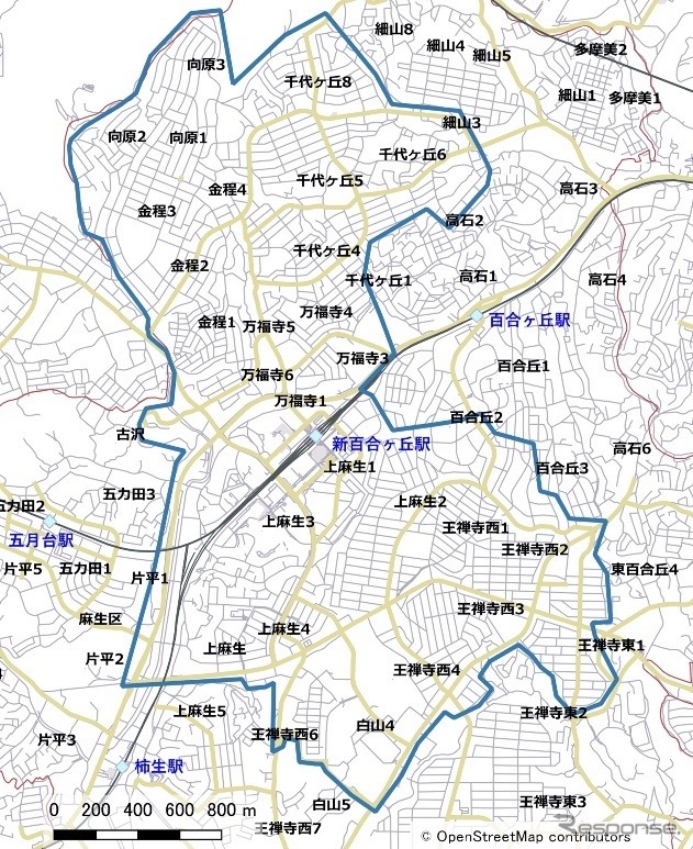 対象地域:新百合ヶ丘駅周辺、約5平方キロメートル《画像提供 小田急電鉄》