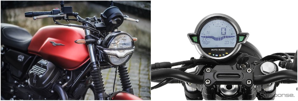 新型フルLEDライトシステムとデジタル式の丸型シングルメーター(モト・グッツィ V7ストーン)《写真提供 ピアッジオグループジャパン》