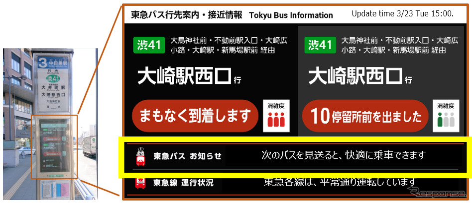 バス停留所のデジタルサイネージへのメッセージ配信例(イメージ)《写真提供 NTTドコモ》