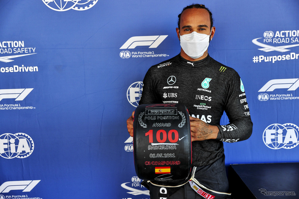 #44 ルイス・ハミルトン(メルセデス)が自身通算100回目のポールポジション獲得を今年のスペインGPで達成。《Photo by Mercedes-AMG F1》