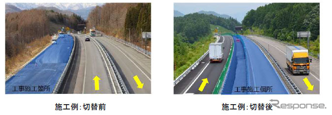 4車線化に向けた車線切替《写真提供 中日本高速道路》