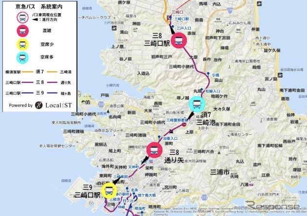 京急バス混雑状況：ウェブマップイメージ《画像提供 京浜急行?鉄》