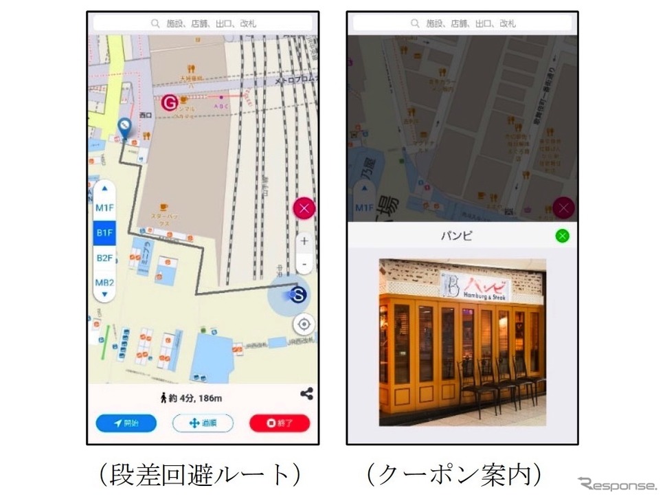 実証実験アプリ『新宿えきナビ』《画像提供 ジョルダン》