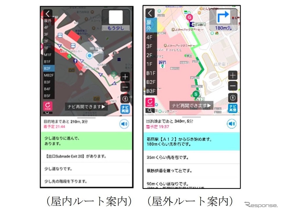 実証実験アプリ『行き方案内(新宿屋内マップ対応版)』《画像提供 ジョルダン》