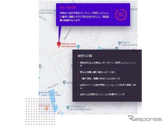 不正請求と相関関係の高い事故データを表示(イメージ)《画像提供 セゾン自動車火災保険》