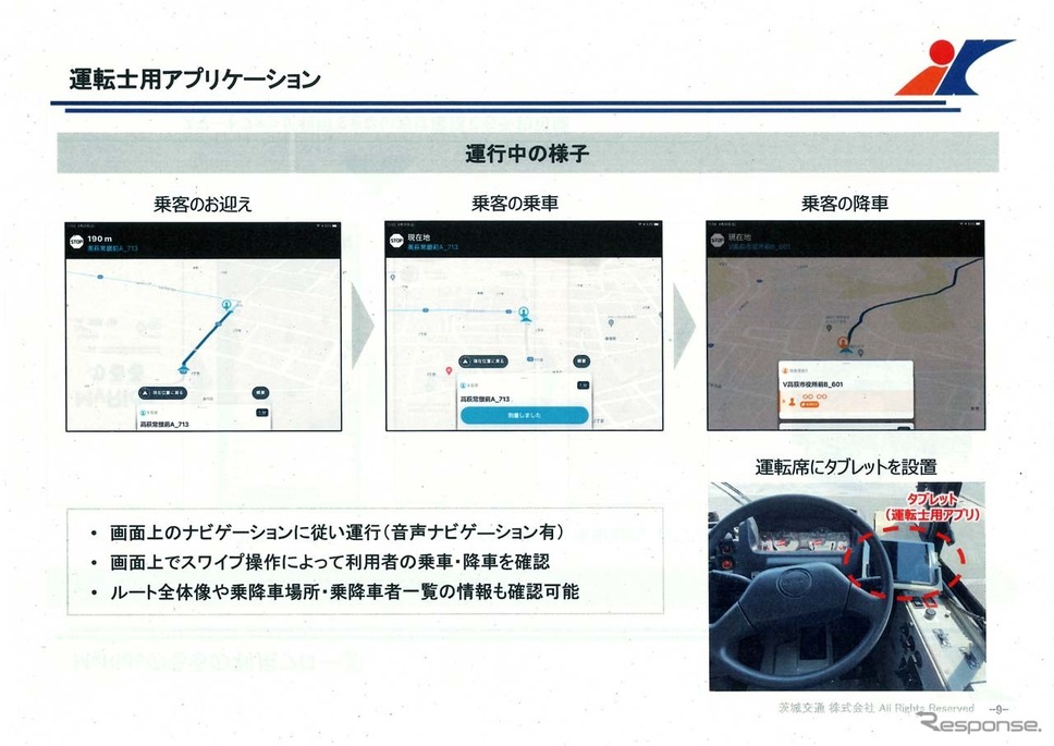 バスのドライバー用アプリケーション。類-都全体や乗降車場所や乗降者の情報も一覧できる《画像提供 みちのりホールディングス》