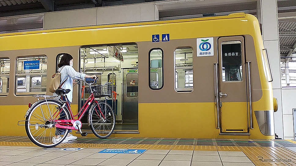 西武多摩川線サイクルトレイン(武蔵堺駅デモ)《写真撮影 大野雅人》