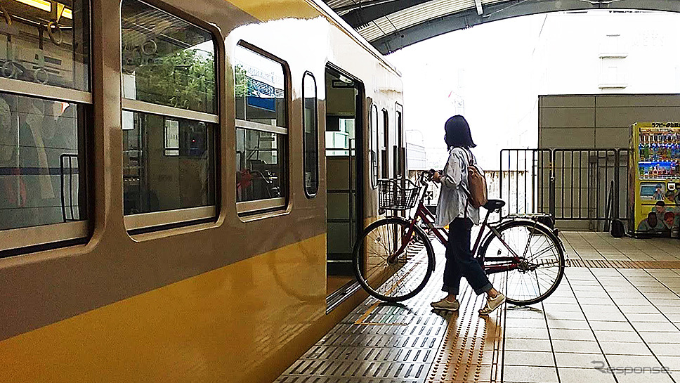 西武多摩川線サイクルトレイン(武蔵堺駅デモ)《写真撮影 大野雅人》