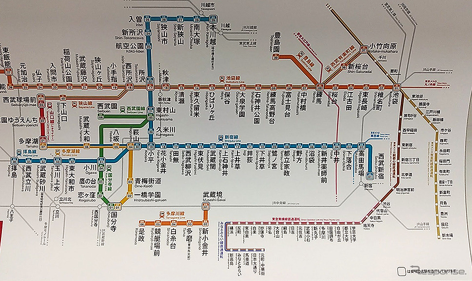 西武鉄道路線図。多摩川線は図の下の方。《写真撮影 大野雅人》