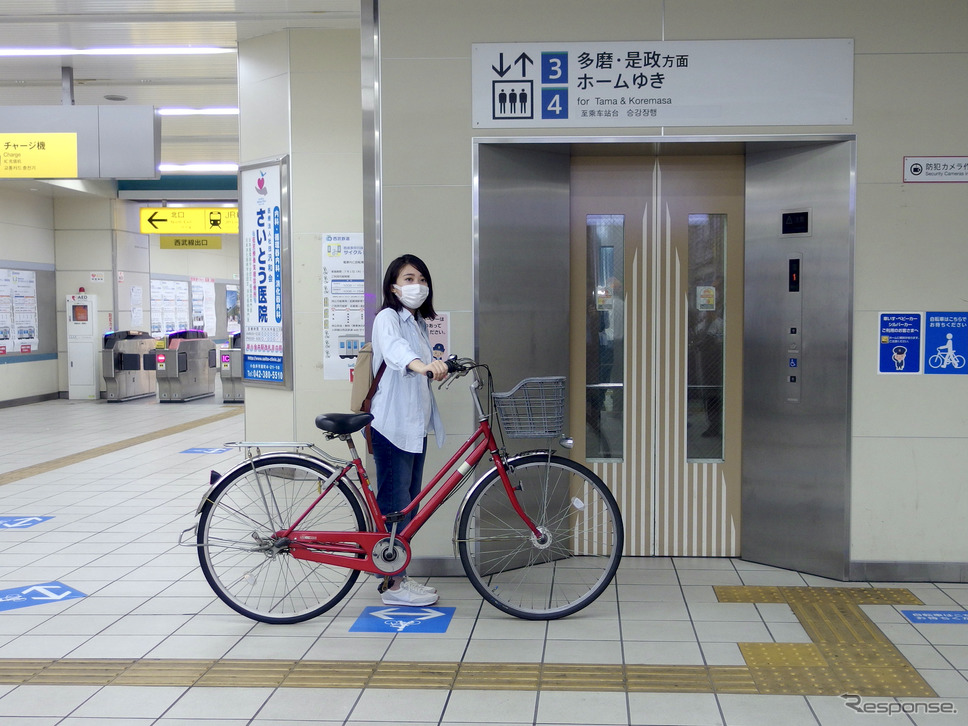西武多摩川線サイクルトレイン(武蔵堺駅デモ)《写真撮影 高木啓》