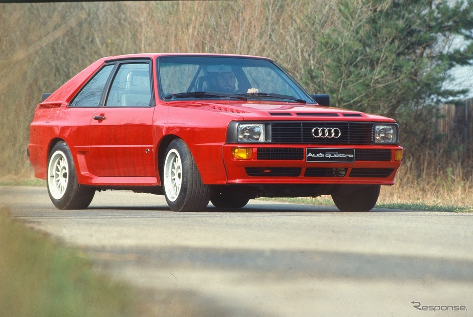 アウディ・クワトロ(1980年)。大量生産のパーマネント4WDとして世界初めての車だ。いくつかのモータースポーツにワークス参戦して、アウディのイメージを変えた。《photo by Audi》