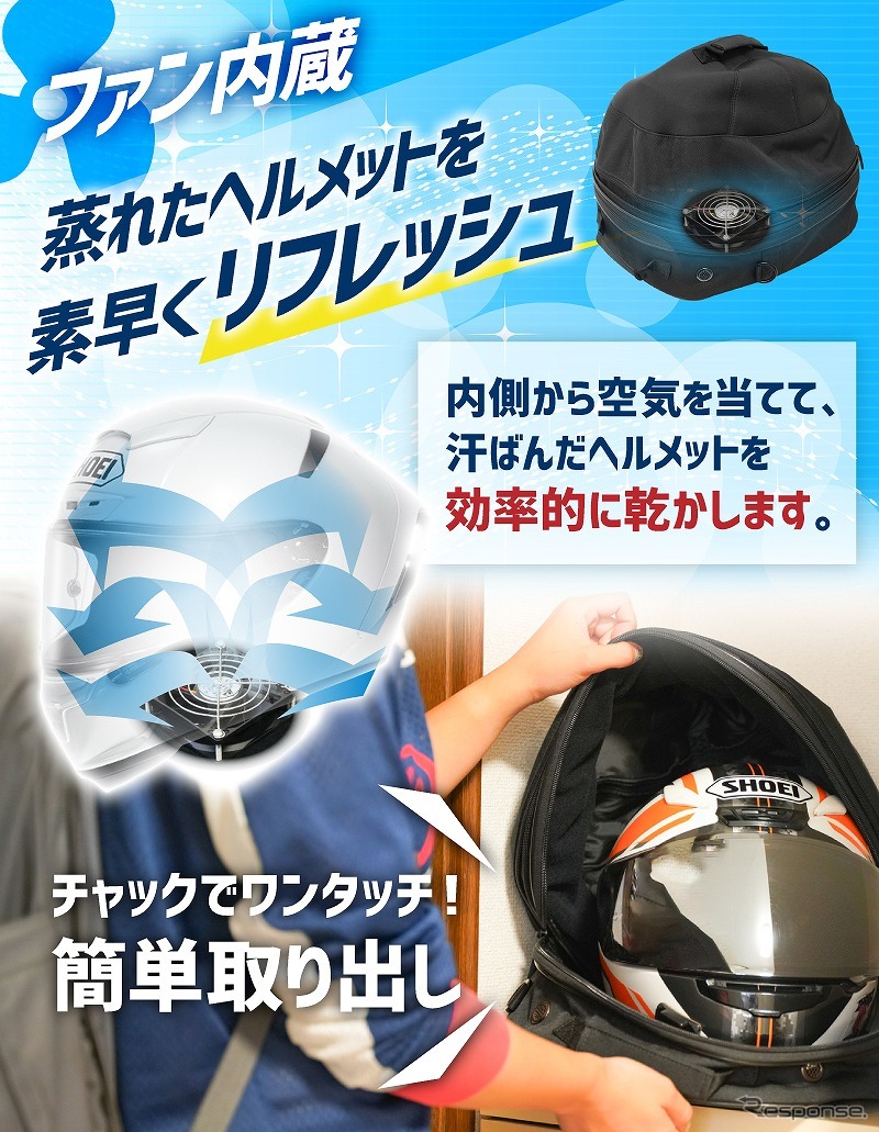 ファン内蔵!丸ごとヘルメットリフレッシャーバッグ《写真提供 サンコー》