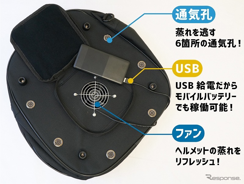 ファン内蔵!丸ごとヘルメットリフレッシャーバッグ《写真提供 サンコー》