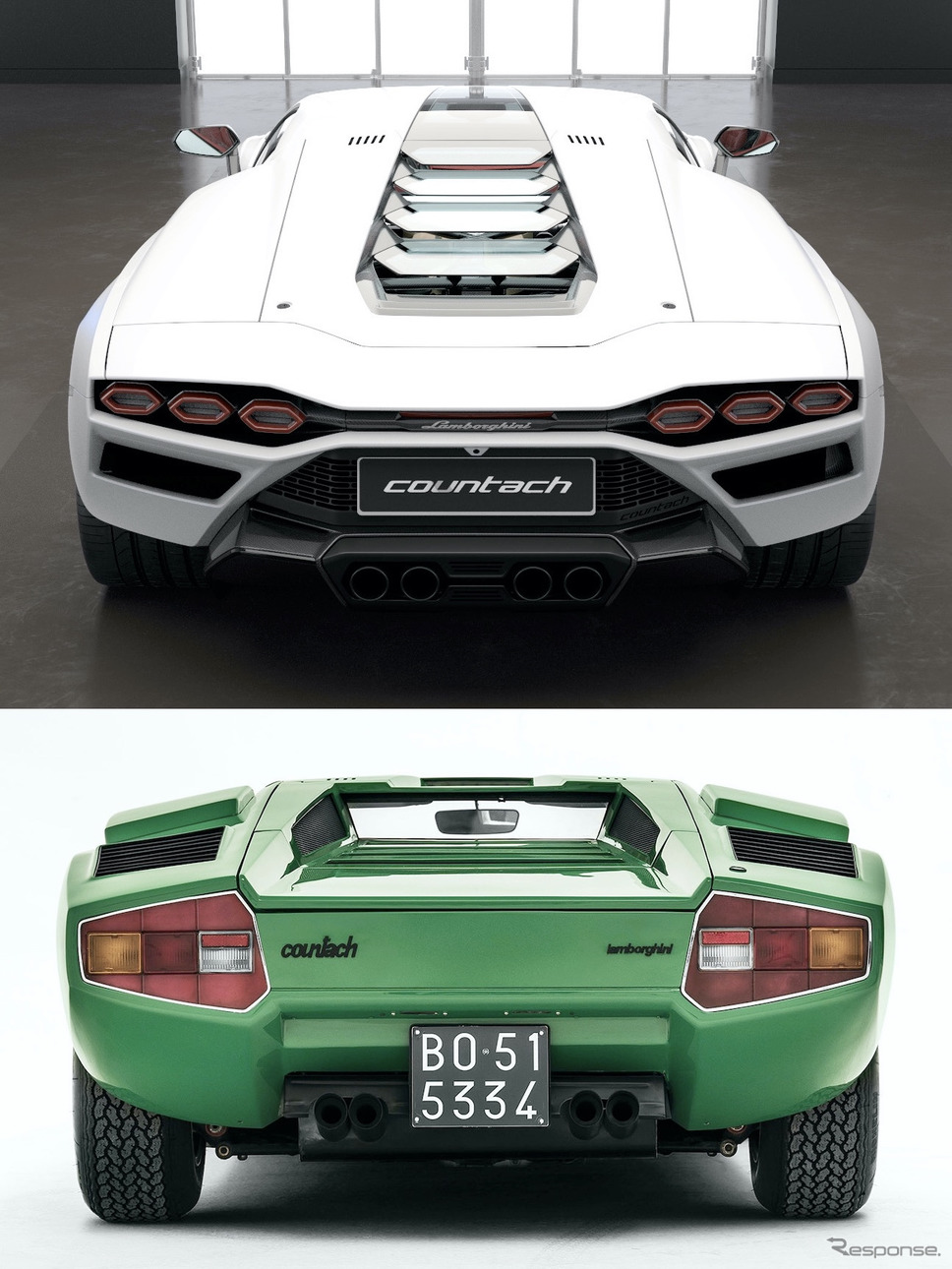 カウンタックLPI 800-4(上)とカウンタックLP400《photo by Lamborghini》