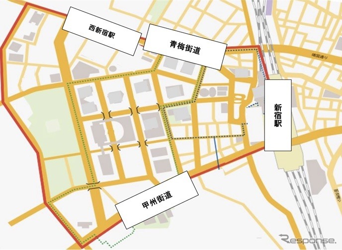 自動配送ロボット実証を実施する西新宿エリア《画像提供 小田急電鉄》