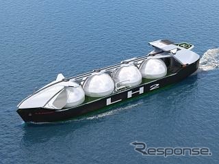 貨物格納設備を4基搭載した大型液化水素運搬船のイメージ《画像提供 川崎重工》