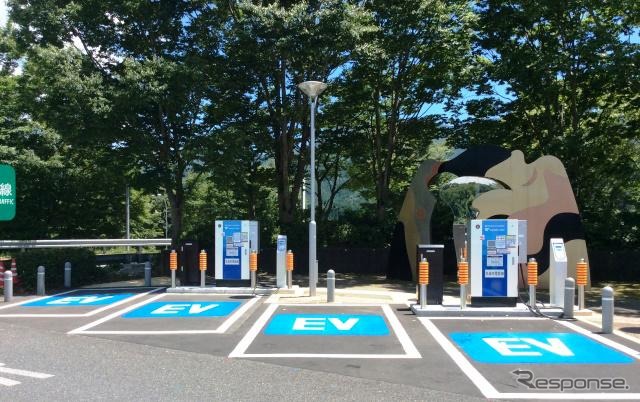 2015年6月に2基整備された東名高速道路 足柄サービスエリア(下り線)急速充電器《写真提供 中日本高速道路株式会社》