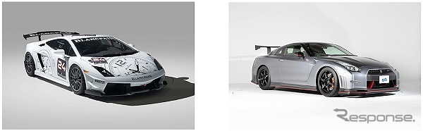左:2009 ランボルギーニ ガヤルド スーパートロフェオ/右:2015 日産 GT-R ニスモNアタックパッケージAキット《写真提供 BH AUCTION HOUSE》