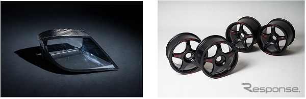 左:マクラーレンF1 ヘッドライトカバー/右:ディアブロSVR用OZレーシング製センターロックホイールセット(マットブラック)《写真提供 BH AUCTION HOUSE》