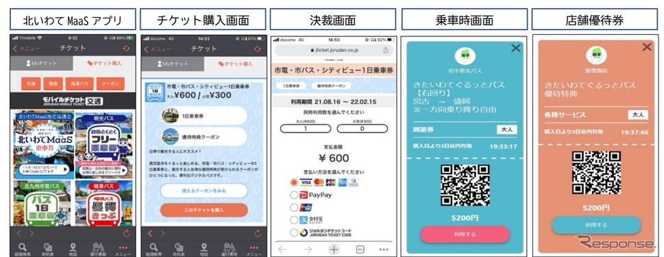 北いわてMaaaSアプリの画面イメージ《画像提供 みちのりホールディングス》