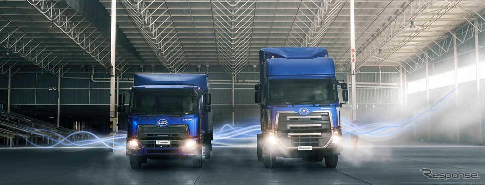 ユーロ5に対応した海外市場向け大型トラック「クエスター」と中型トラック「クローナ」《画像提供 UDトラックス》