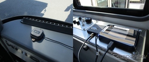 バスに設置した高精度位置測位アンテナ《写真提供 KDDI》