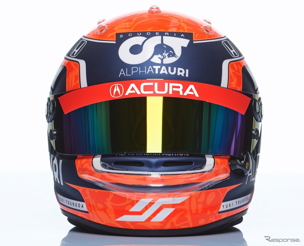 角田裕毅のヘルメットバイザーも“ACURA仕様”に（2021年アメリカGPで実際に使用する予定のヘルメットは次写真）。《Photo by ACURA》