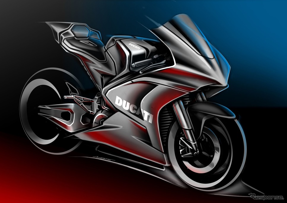 ドゥカティが2023年シーズンの「FIM Enel MotoEワールドカップ」（MotoE）に供給する電動バイクのスケッチ《photo by Ducati》
