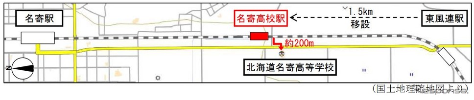 宗谷本線名寄高校駅の所在地。《資料提供 北海道旅客鉄道》