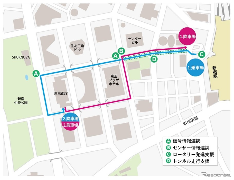 自動運転車の走行ルート《画像提供 KDDI》
