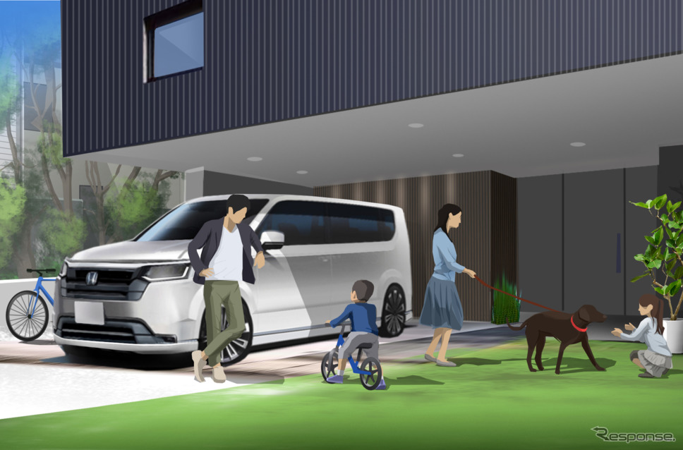 ホンダステップワゴン(イメージスケッチ) 家の前《画像提供 ホンダ》