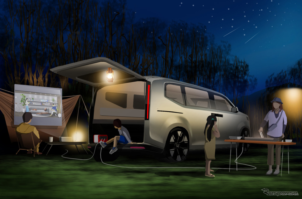 ホンダステップワゴン(イメージスケッチ) 夜のキャンプ《画像提供 ホンダ》