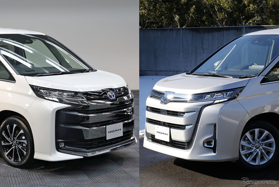 トヨタ ノア 新型のエアロモデル（左）と標準モデル（右）《写真撮影 宮崎壮人》