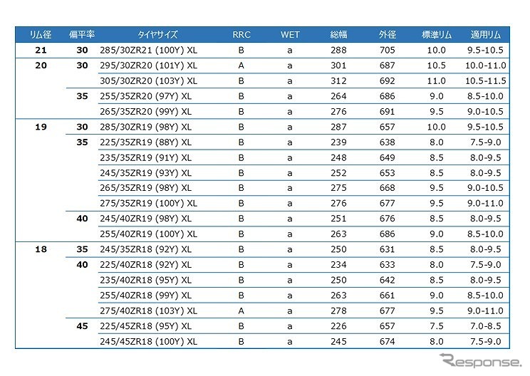 サイズ表《写真提供 日本グッドイヤー》