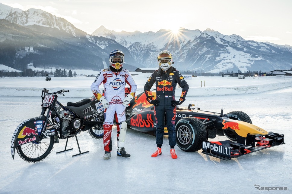 マックス・フェルスタッペンが新たなカーナンバー#1をつけて氷上走行《photo by Red Bull》