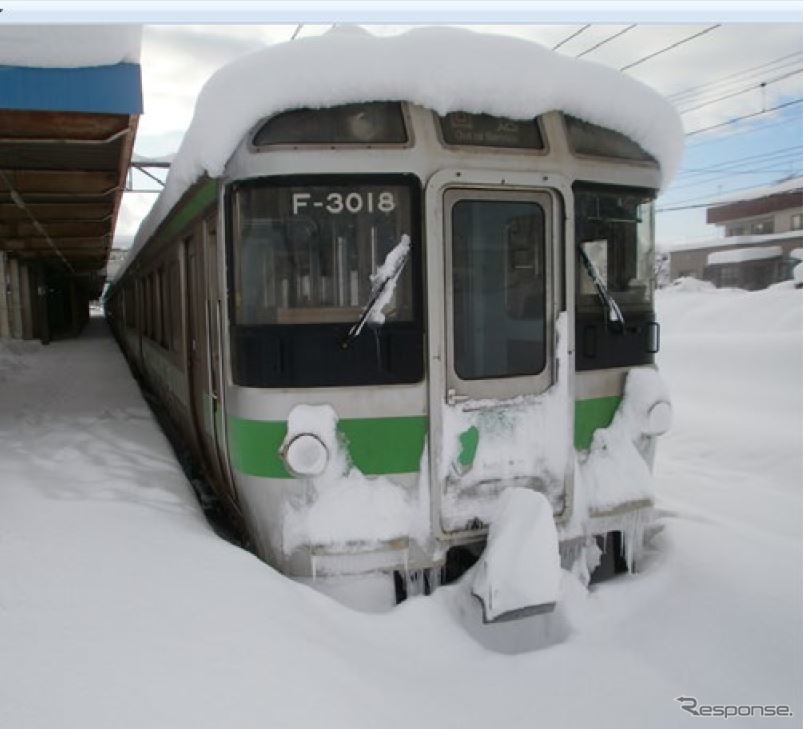 雪に埋まった721系電車。2022年2月6日、函館本線厚別駅。《写真提供 北海道旅客鉄道》