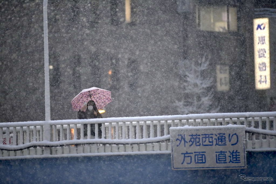 1月6日、東京での降雪《Photo by David Mareuil/Anadolu Agency via Getty Images/ゲッティイメージズ》