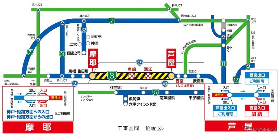 工事区間と位置図《画像提供 阪神高速道路》