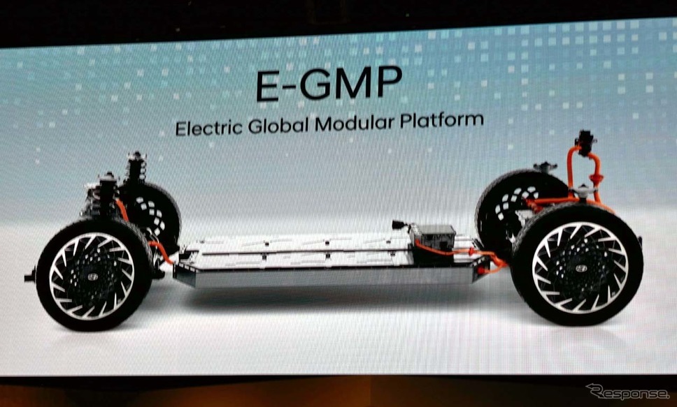バッテリーをフロアに置いた純EVプラットフォーム(E-GMP)を採用《写真撮影 会田肇》