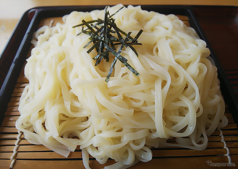 秋田〜青森県境の矢立峠の道の駅で稲庭うどんを食した。北秋田の名物はきりたんぽだと注文後に聞いて切歯扼腕。《写真撮影 井元康一郎》