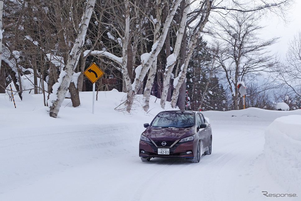 国道7号線から酸ヶ湯へのショートカットルート、国道454号線を行く。ふかふかの雪が路面を覆っていたが、雪が止んでいたため走りやすかった。《写真撮影 井元康一郎》