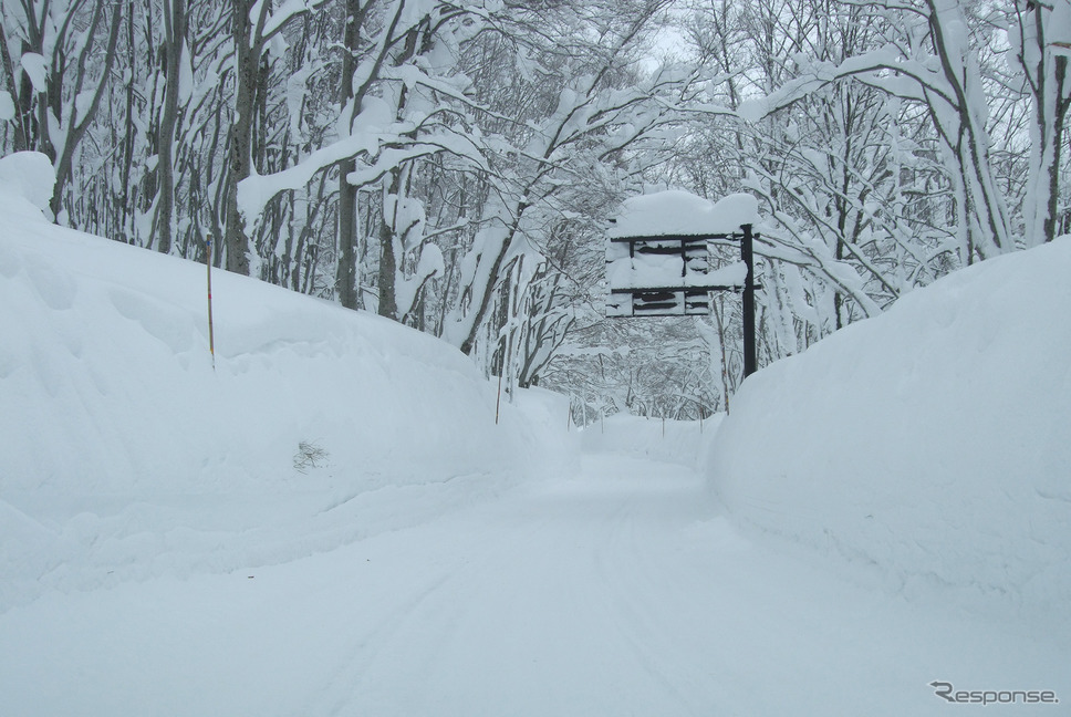 標高925mの酸ヶ湯に向けて標高が上がるにつれ、気温が低下。《写真撮影 井元康一郎》