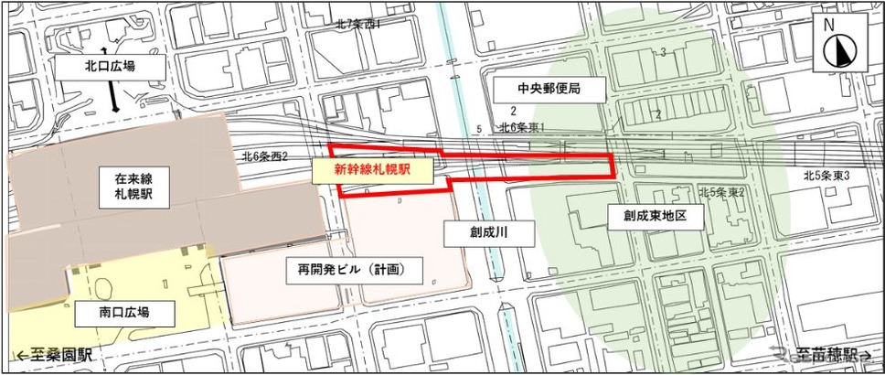 新幹線札幌駅の工事位置。《資料提供 北海道旅客鉄道》