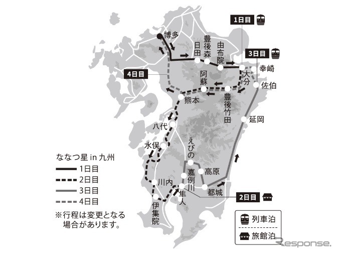 2022年10〜12月に実施される3泊4日霧島コースの概要。発売額は125〜170万円。《画像提供 九州旅客鉄道》