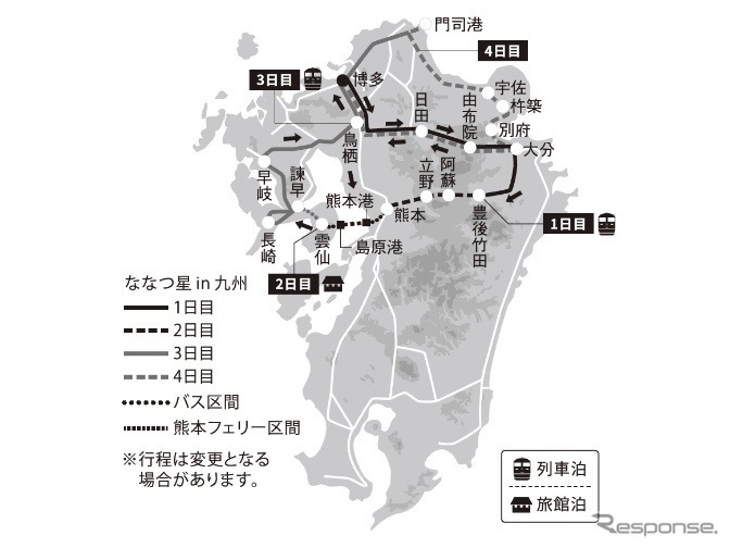 2023年1〜3月に実施される3泊4日雲仙コースの概要。発売額は115〜160万円。《画像提供 九州旅客鉄道》