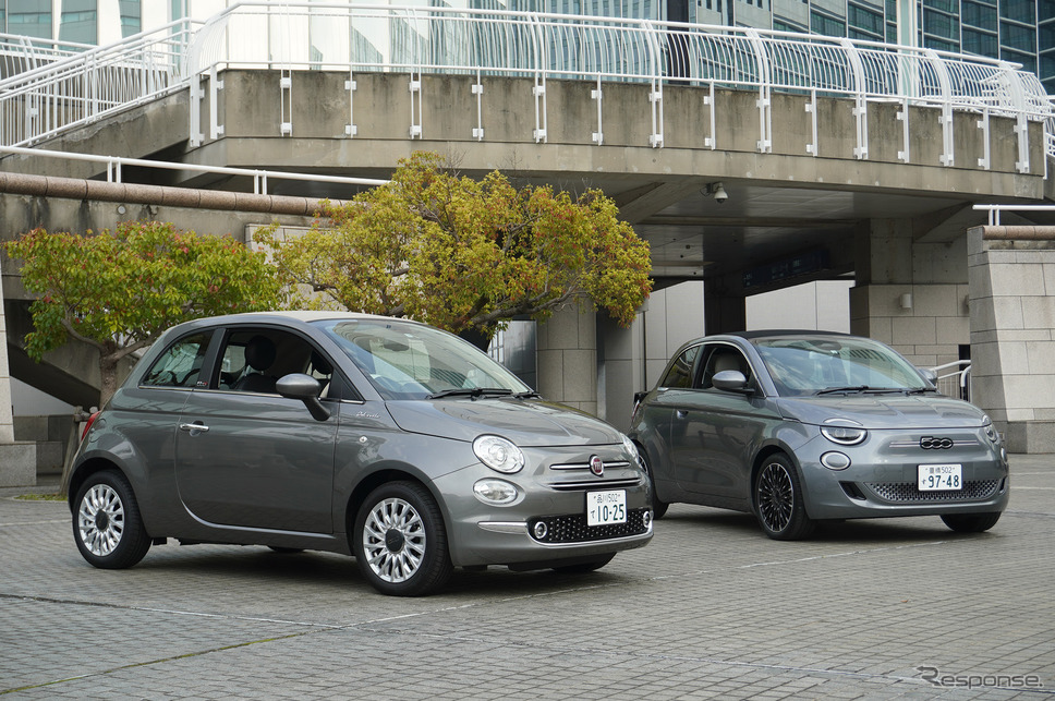 併売される従来モデル(左)と、新型の『500e』(右)《写真撮影 宮崎壮人》
